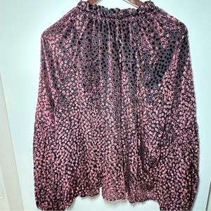 Addition Elle Balloon-Sleeve Burnout Velvet Top - Winetasting - Size 2X